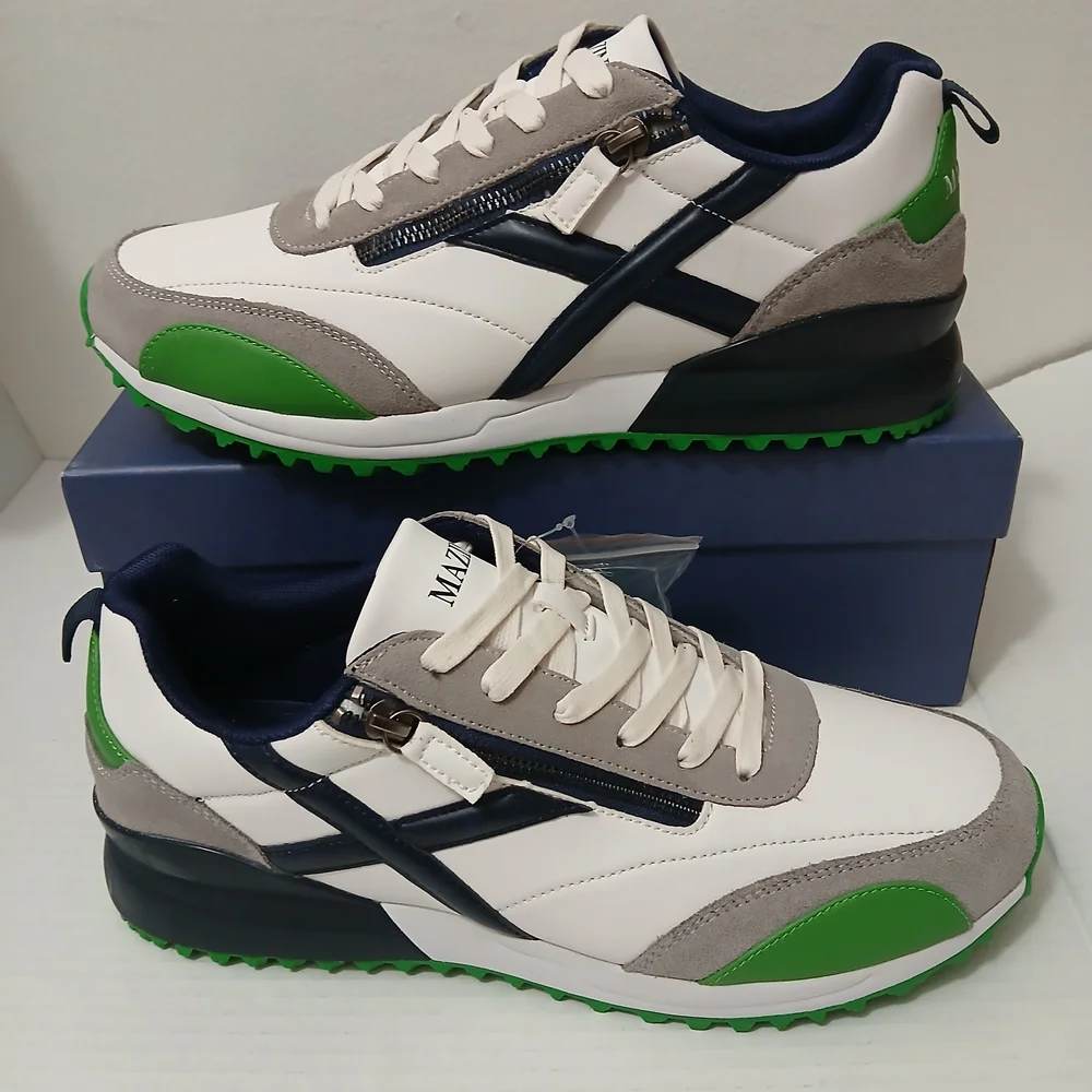 Men's White, Gray, and Green Sneakers - Picture 4 of 12